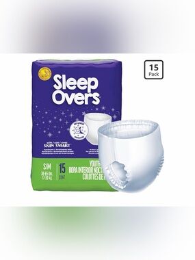 Sleepovers Absorbent Youth Underwear, Size Small/Medium, 15 Count